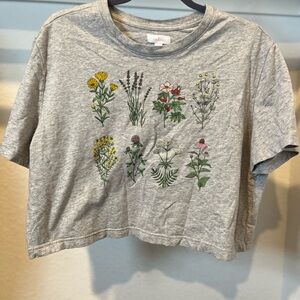 Colsie Women’s Floral Graphic Crop Top Shirt Size XL Heather Gray